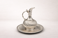 Silver-plated Bektashi pitcher with matching engraved tray, handcrafted in Istanbul's Grand Bazaar
