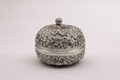 Silver-plated bonbonniere with hand-engraved floral texture surface, handcrafted in Istanbul's Grand Bazaar