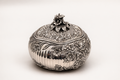 Silver-plated bonbonniere with hand-engraved floral inlay detailing, handcrafted in Istanbul's Grand Bazaar