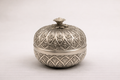 Silver-plated bonbonniere with hand-sculpted rose detail finial, handcrafted in Istanbul's Grand Bazaar