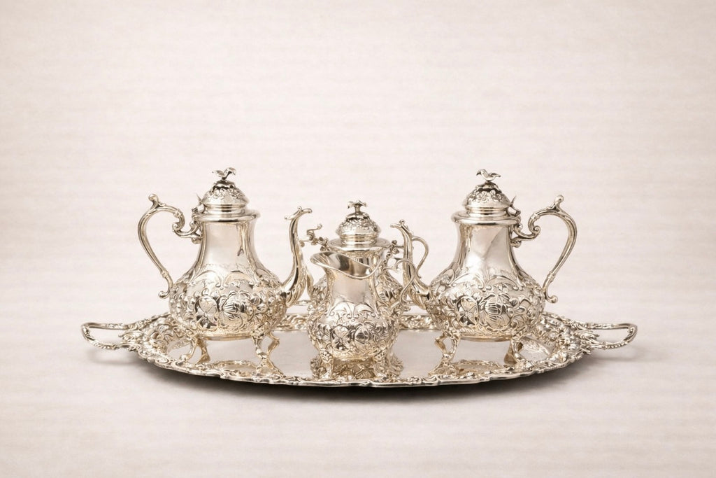 Rose Tea & Coffee Service — handcrafted silver-plated tea and coffee service, Istanbul Grand Bazaar