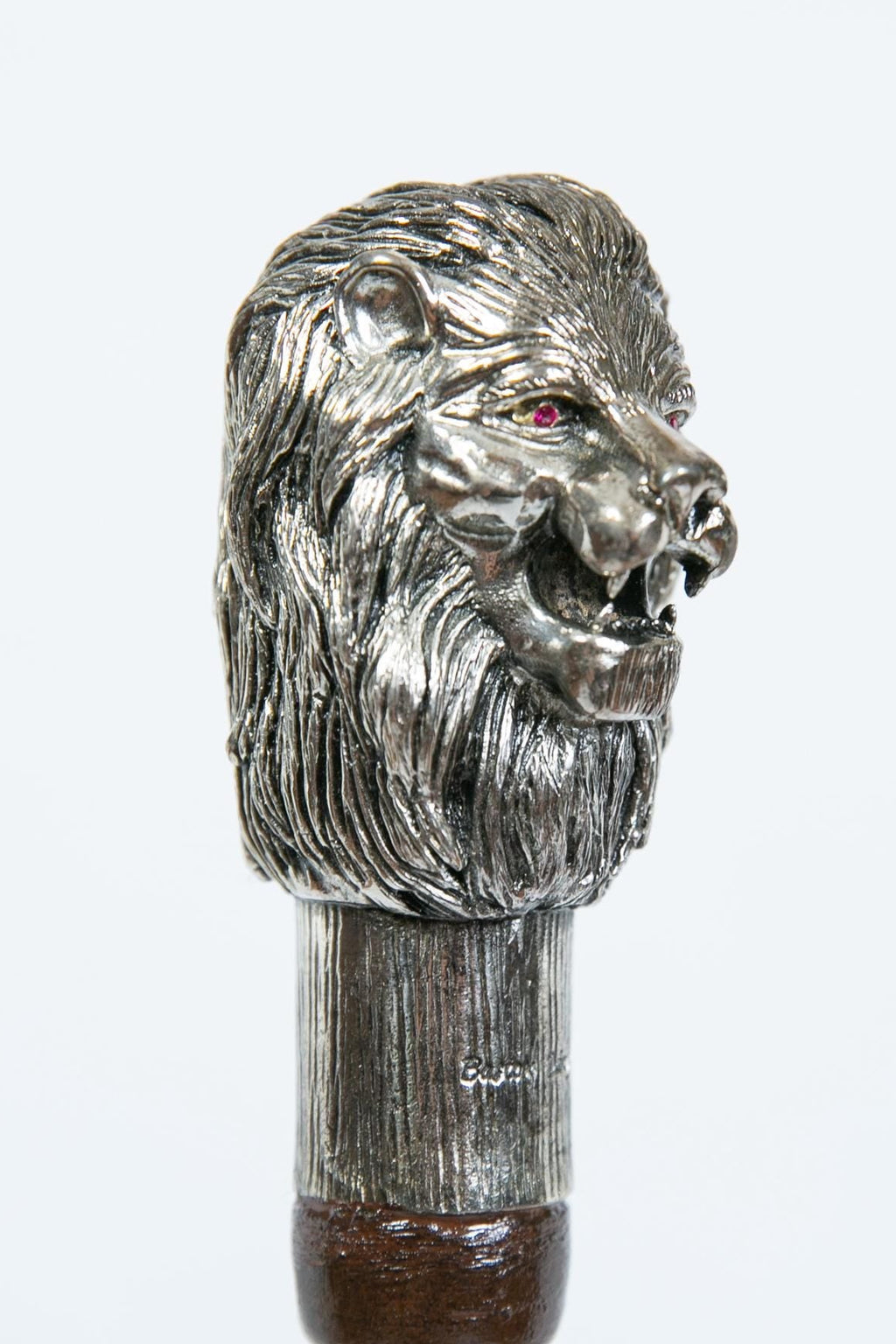 Silver-plated walking cane with sculpted lion head handle, handcrafted in Istanbul's Grand Bazaar