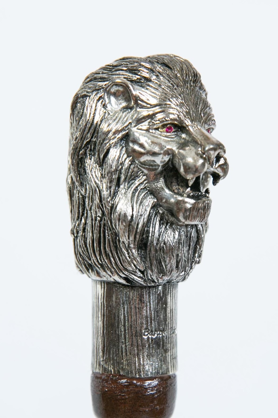 Silver-plated walking cane with sculpted lion head handle, handcrafted in Istanbul's Grand Bazaar