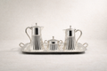 Solid 925 sterling silver tea service with architectural column detailing, handcrafted to order in Istanbul's Grand Bazaar