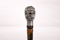 Silver-plated walking cane with sculpted lion head handle, handcrafted in Istanbul's Grand Bazaar