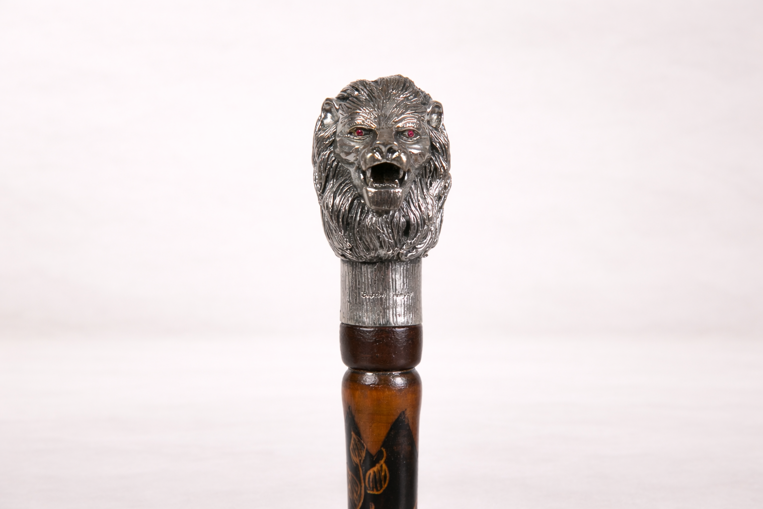 Silver-plated walking cane with sculpted lion head handle, handcrafted in Istanbul's Grand Bazaar