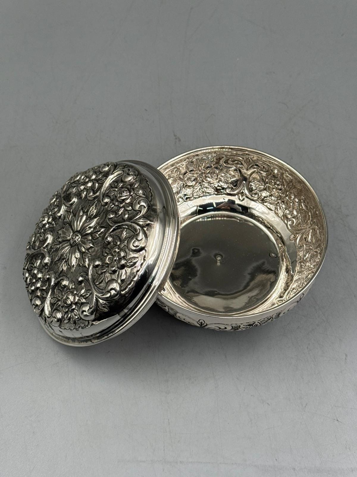 Silver-plated bonbonniere on tripod base with heritage relief detailing, handcrafted in Istanbul's Grand Bazaar
