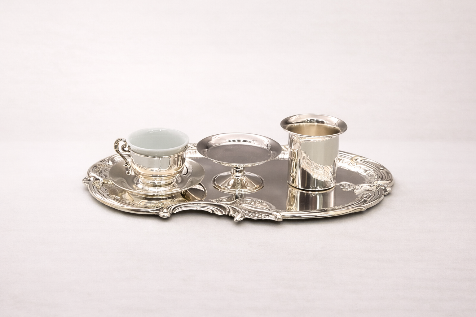 Silver-plated petite Turkish coffee set, handcrafted in Istanbul's Grand Bazaar