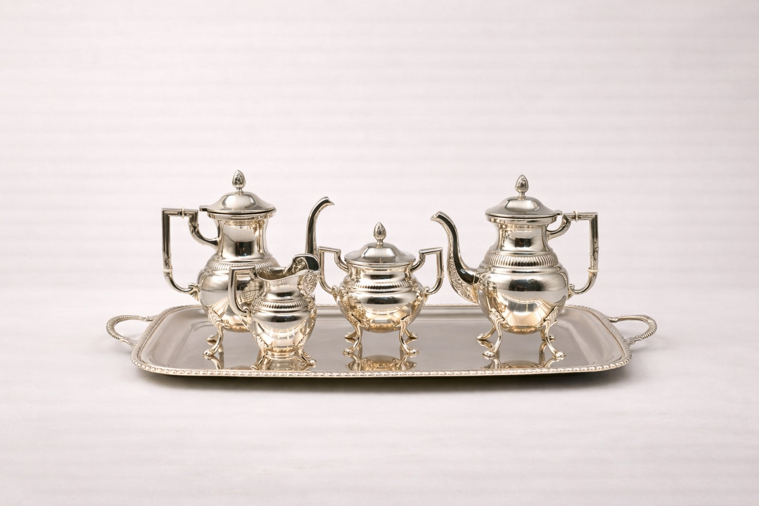 Silver-plated Bosphorus tea set with ornate engraved detailing, handcrafted in Istanbul's Grand Bazaar