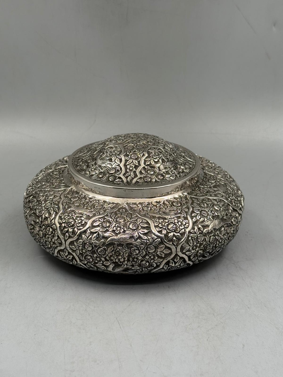 Silver-plated bonbonniere with oxidized heritage finish and relief detailing, handcrafted in Istanbul's Grand Bazaar