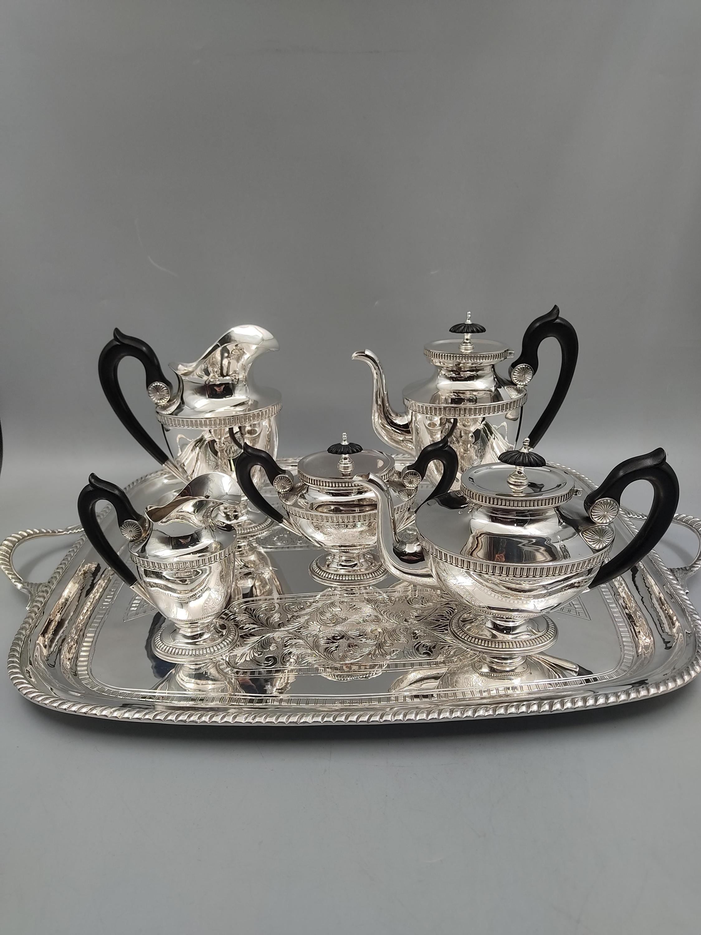 Solid 925 sterling silver tea service with deep ebony wood handles, handcrafted to order in Istanbul's Grand Bazaar