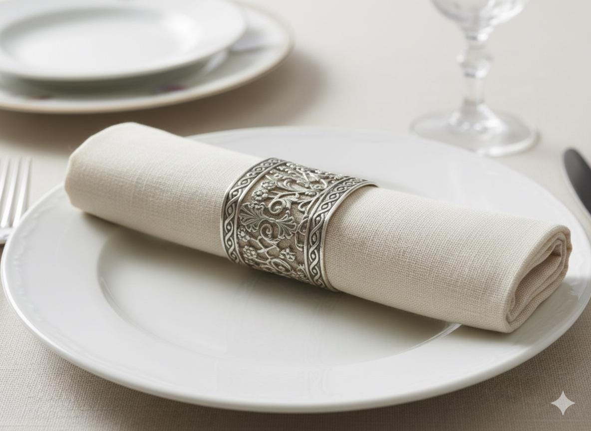 Silver-plated Ottoman napkin ring with engraved relief detailing, handcrafted in Istanbul's Grand Bazaar