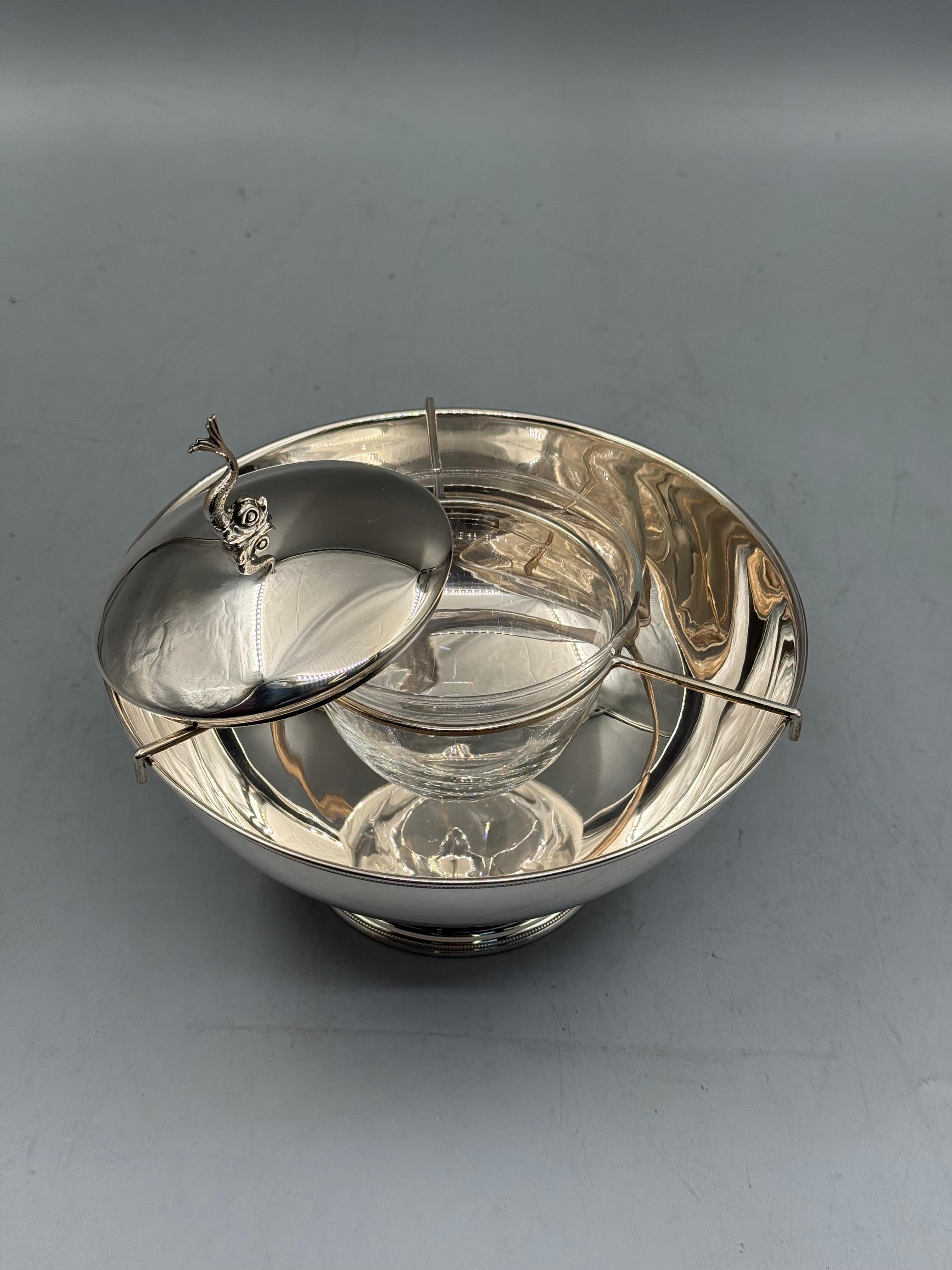 Silver-plated caviar server with swan crown finial, Istanbul Grand Bazaar