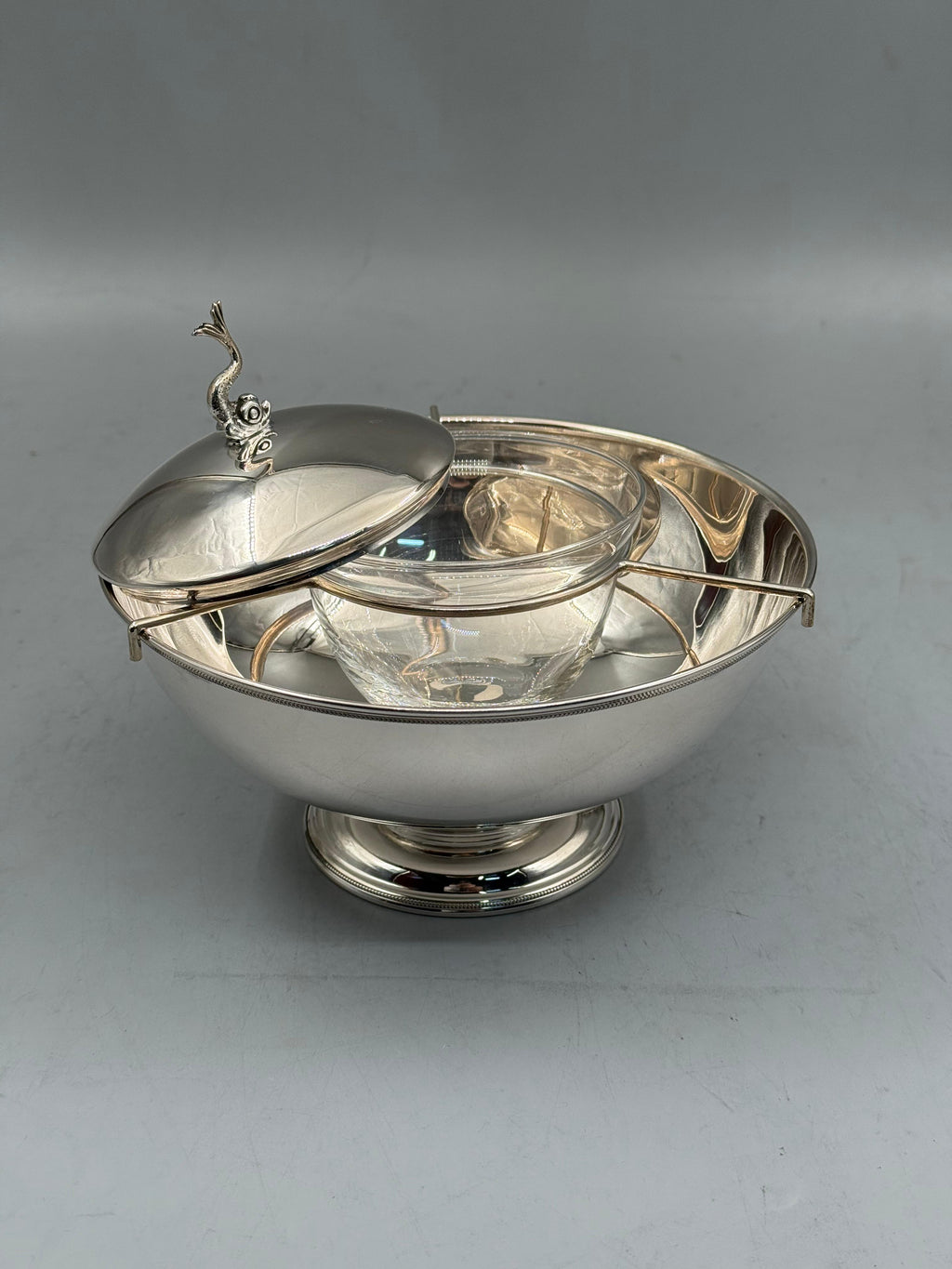 Silver-plated caviar server with swan crown finial, Istanbul Grand Bazaar