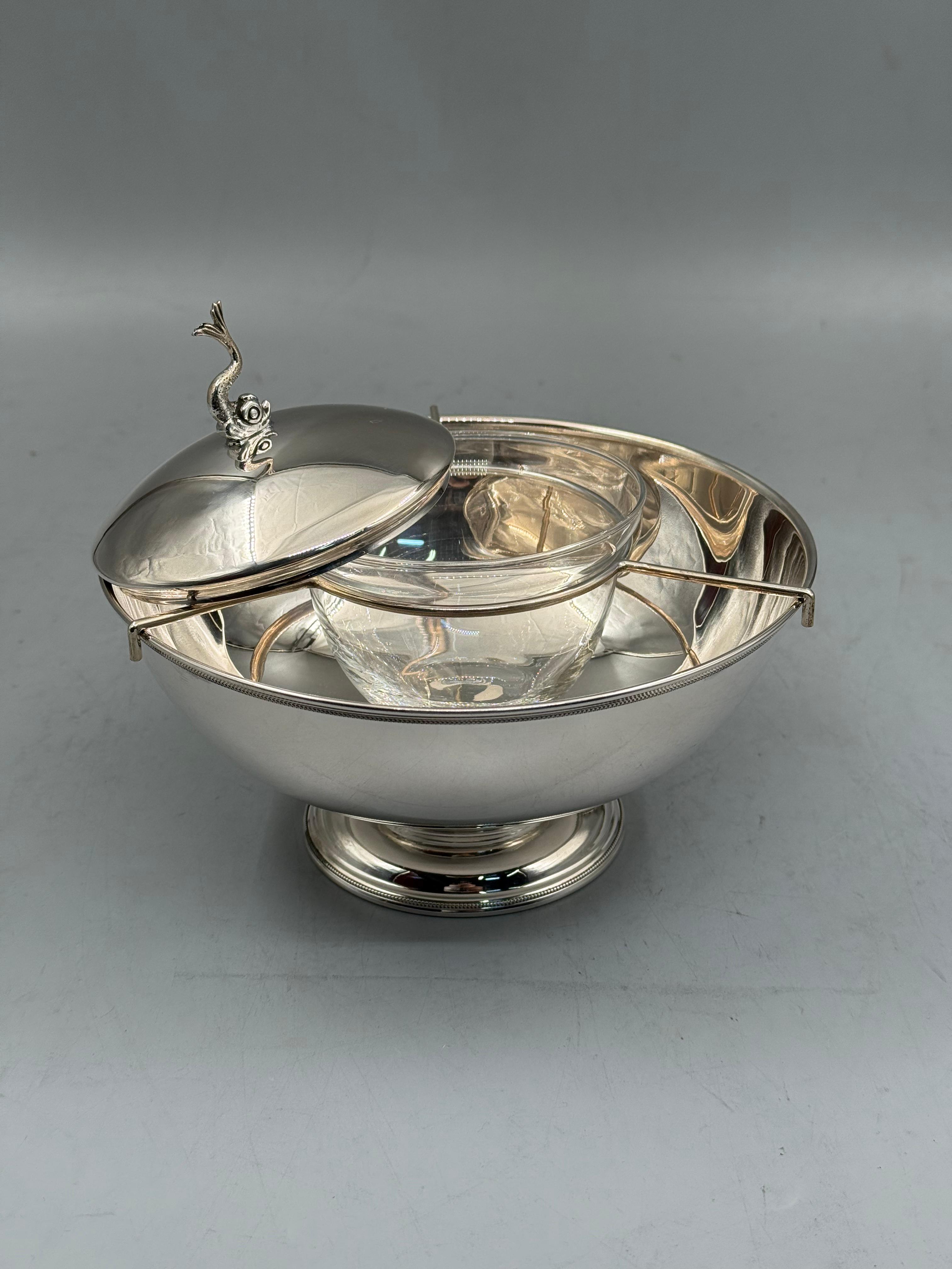 Silver-plated caviar server with swan crown finial, Istanbul Grand Bazaar