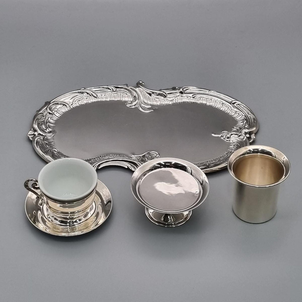 Silver-plated petite Turkish coffee set, handcrafted in Istanbul's Grand Bazaar