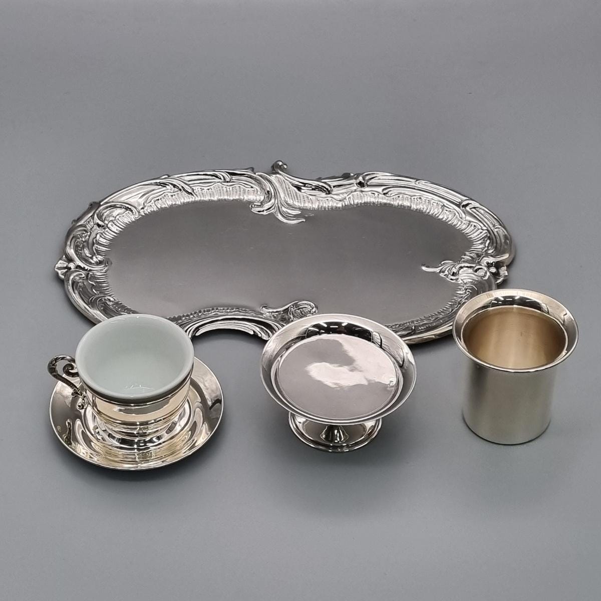 Silver-plated petite Turkish coffee set, handcrafted in Istanbul's Grand Bazaar