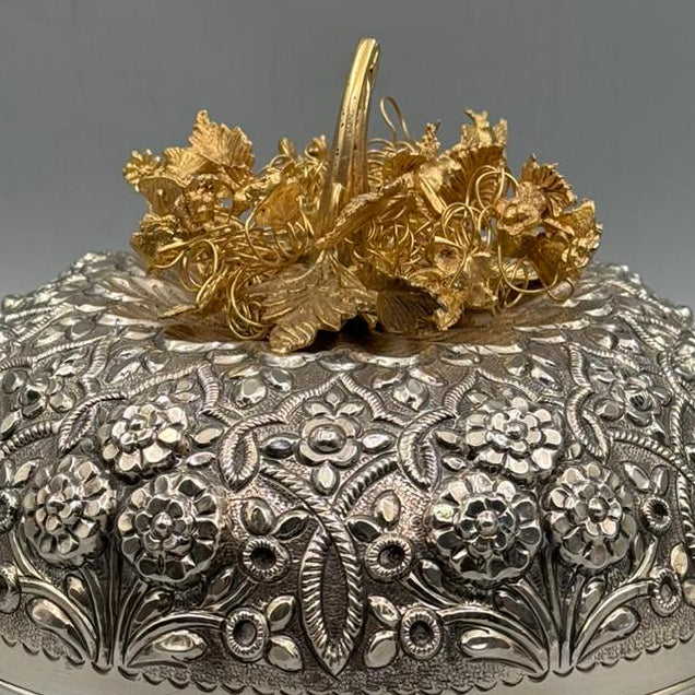 Silver-plated bonbonniere with hand-applied gold accent detailing, handcrafted in Istanbul's Grand Bazaar