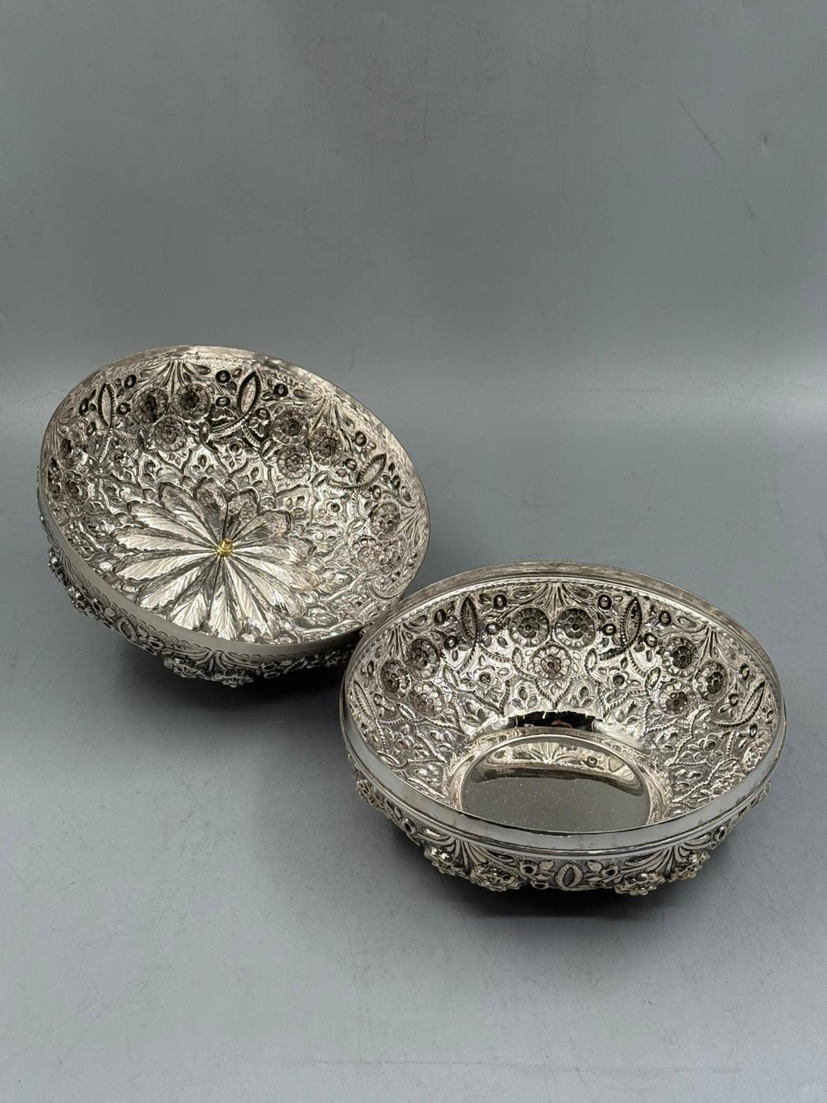 Silver-plated bonbonniere with hand-applied gold accent detailing, handcrafted in Istanbul's Grand Bazaar