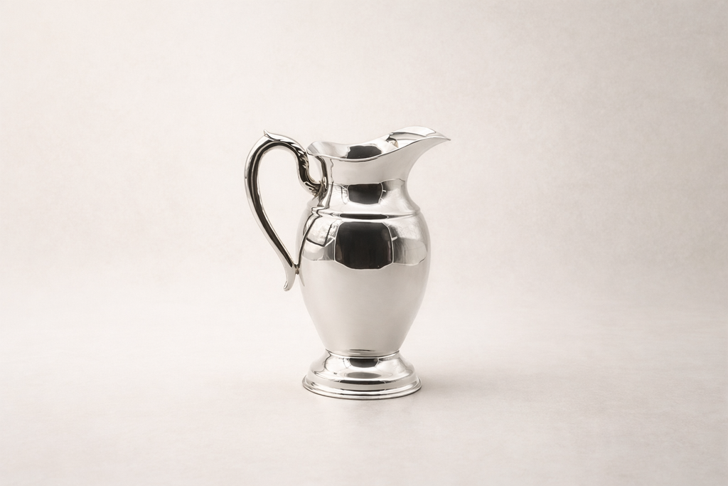 Silver-plated Ottoman pitcher with traditional relief detailing, handcrafted in Istanbul's Grand Bazaar