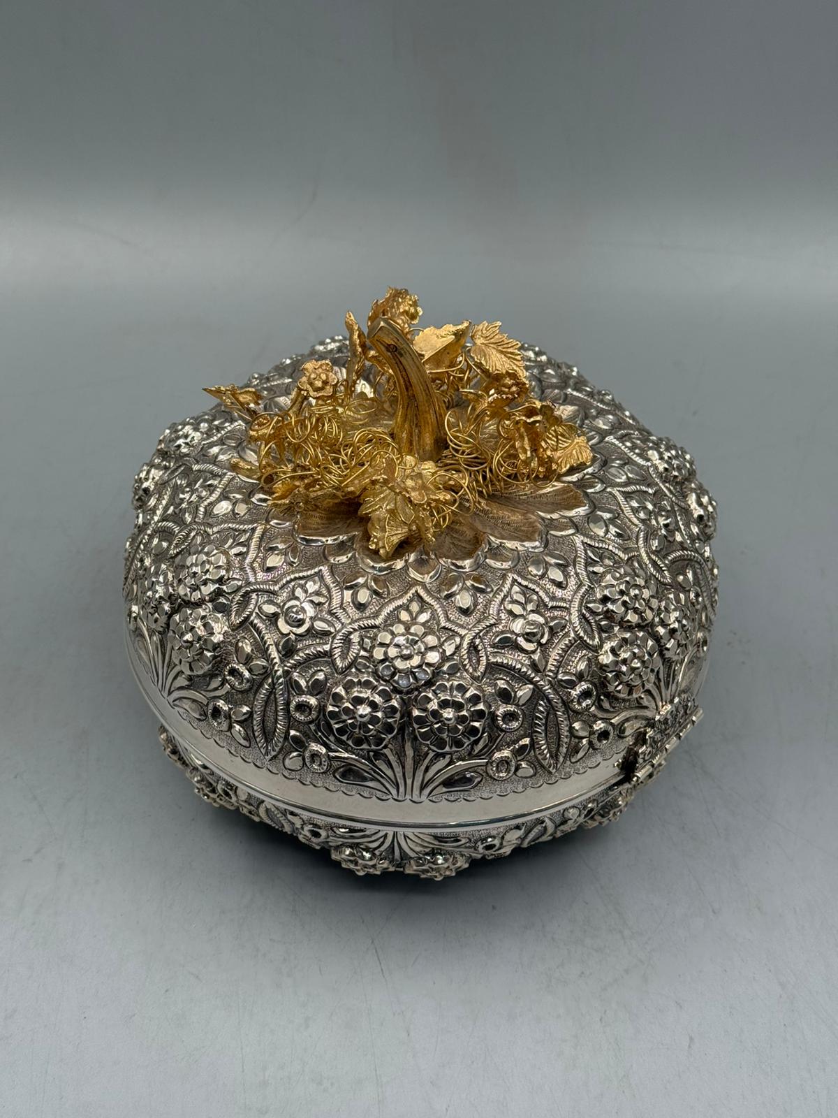 Silver-plated bonbonniere with hand-applied gold accent detailing, handcrafted in Istanbul's Grand Bazaar