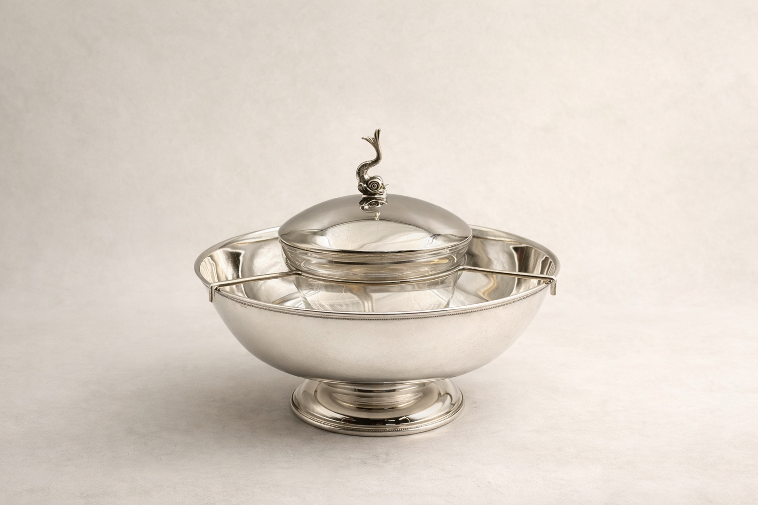 Silver-plated caviar server with swan crown finial, Istanbul Grand Bazaar