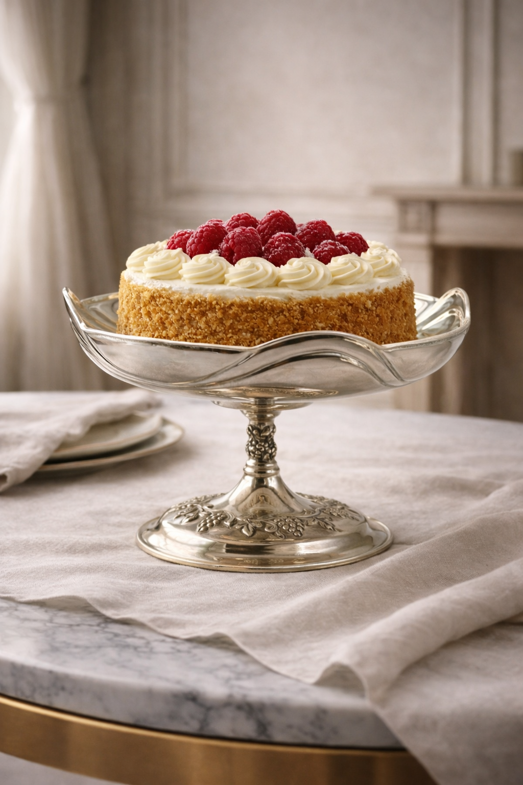 Scalloped Silver Cake Stand — handcrafted silver-plated cake stand, Istanbul Grand Bazaar