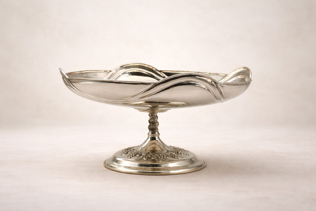 Scalloped Silver Cake Stand — handcrafted silver-plated cake stand, Istanbul Grand Bazaar