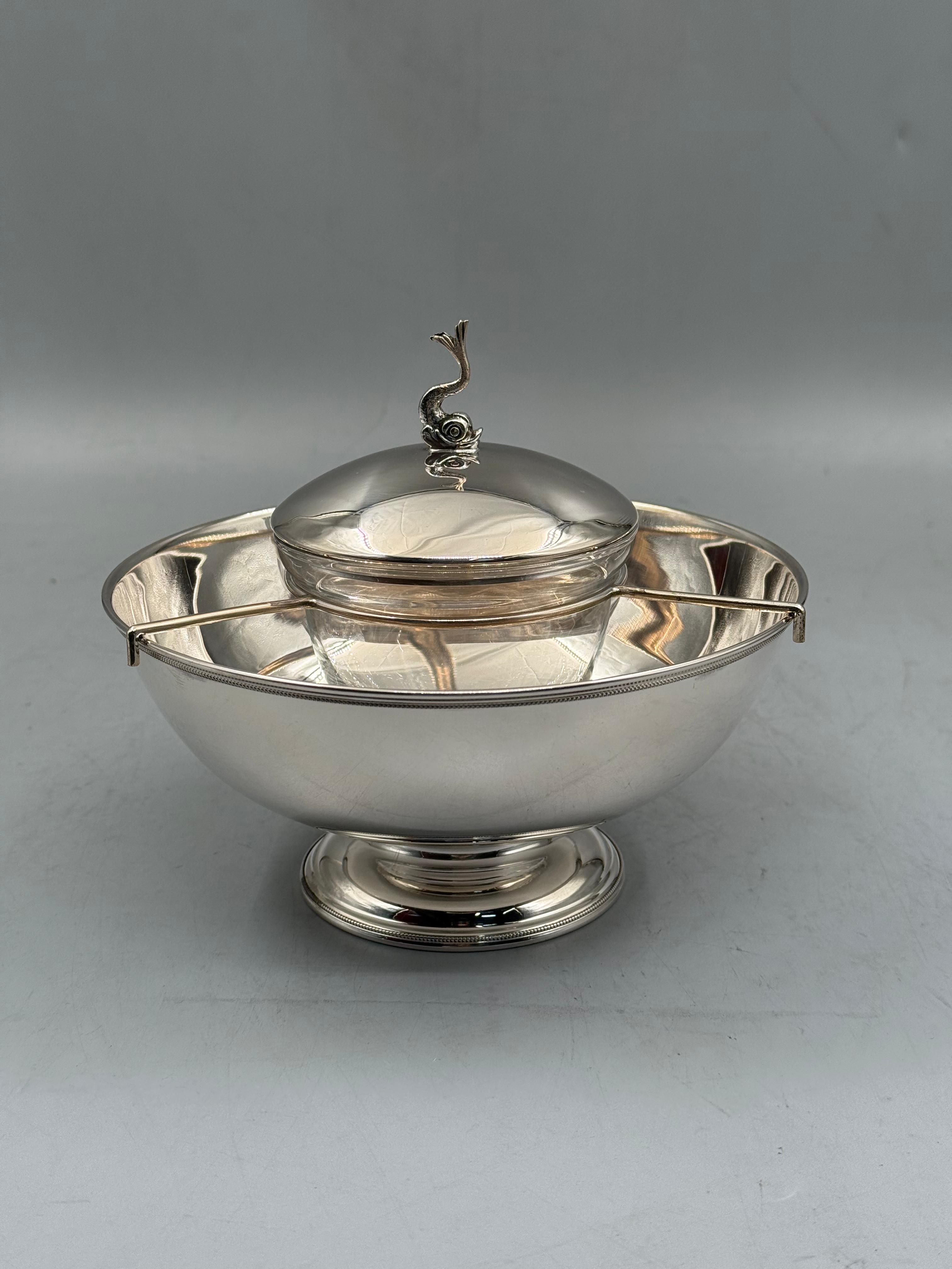 Silver-plated caviar server with swan crown finial, Istanbul Grand Bazaar