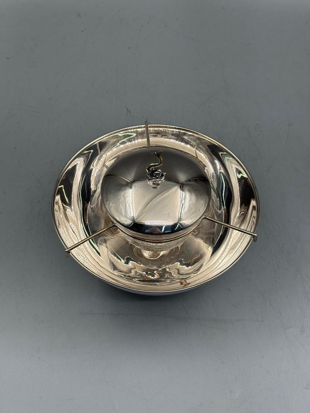 Silver-plated caviar server with swan crown finial, Istanbul Grand Bazaar