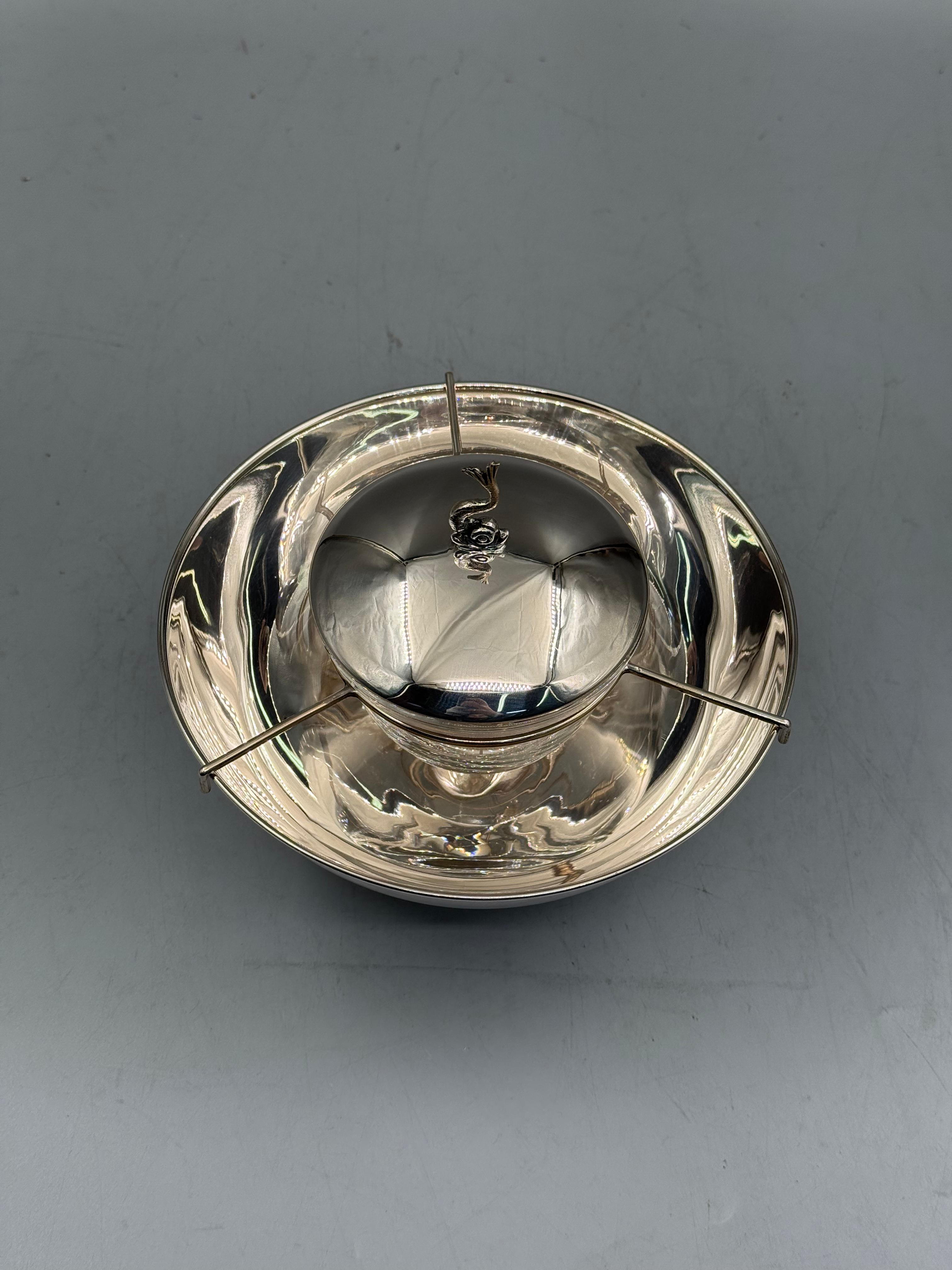Silver-plated caviar server with swan crown finial, Istanbul Grand Bazaar