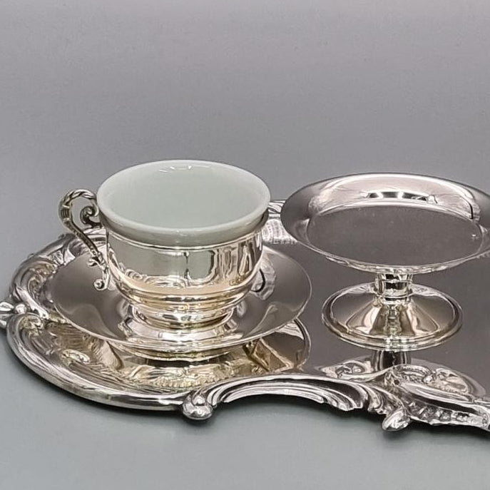 Silver-plated petite Turkish coffee set, handcrafted in Istanbul's Grand Bazaar